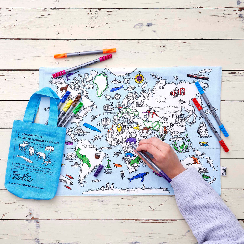 Kibakids - World Map Reusable Colour-In Placemat for Kids