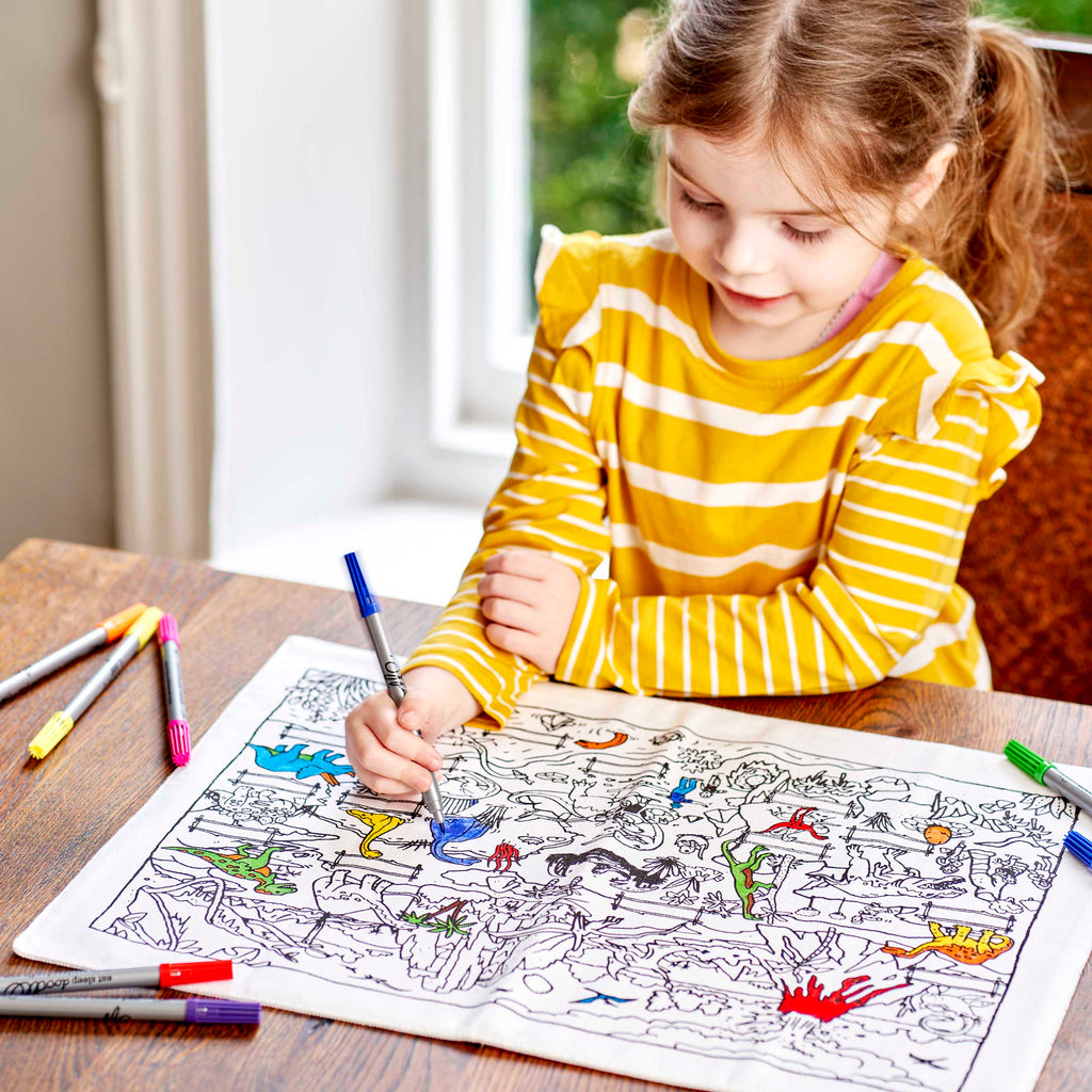 Kibakids - Dinosaur Reusable Colour-In Placemat for Kids