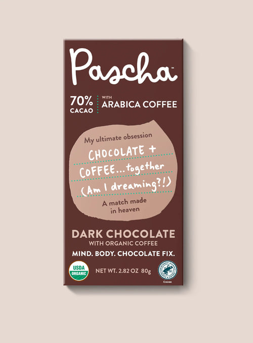 Shavelo - 70% Cacao Organic Vegan Dark Chocolate Bar with Arabica Coffee (10 Bar Pack)