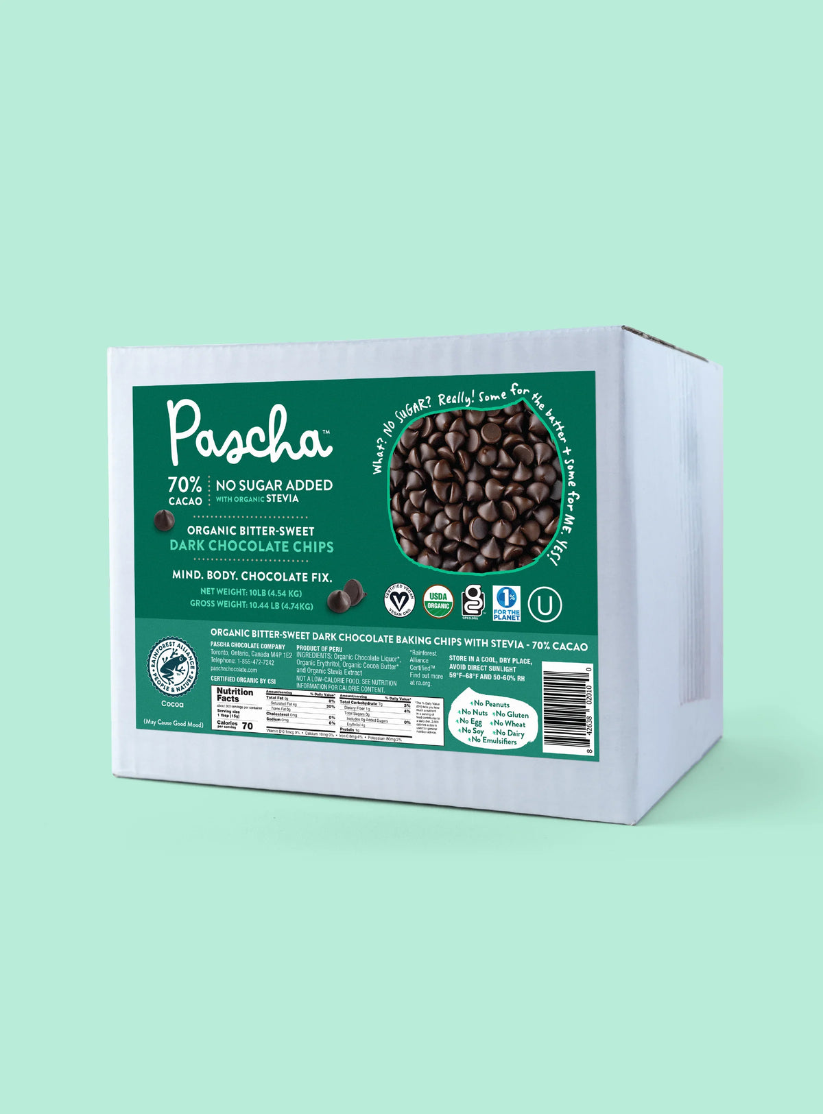 Shavelo - Bulk Keto Baking Chips (10 lbs) - 70% Cacao Organic Vegan Bitter-Sweet Dark Chocolate Chips with Organic Stevia (2000 ct) - Sugar Free!