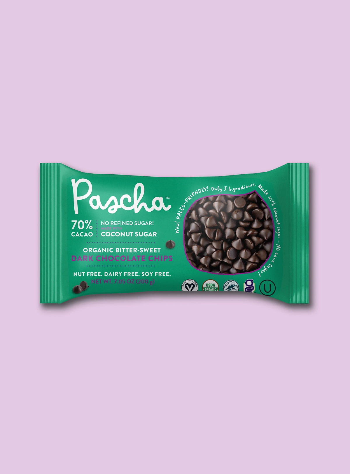 Shavelo - NEW! 70% Cacao Organic Bitter-Sweet Dark Chocolate Chips with Coconut Sugar (8 Bags)