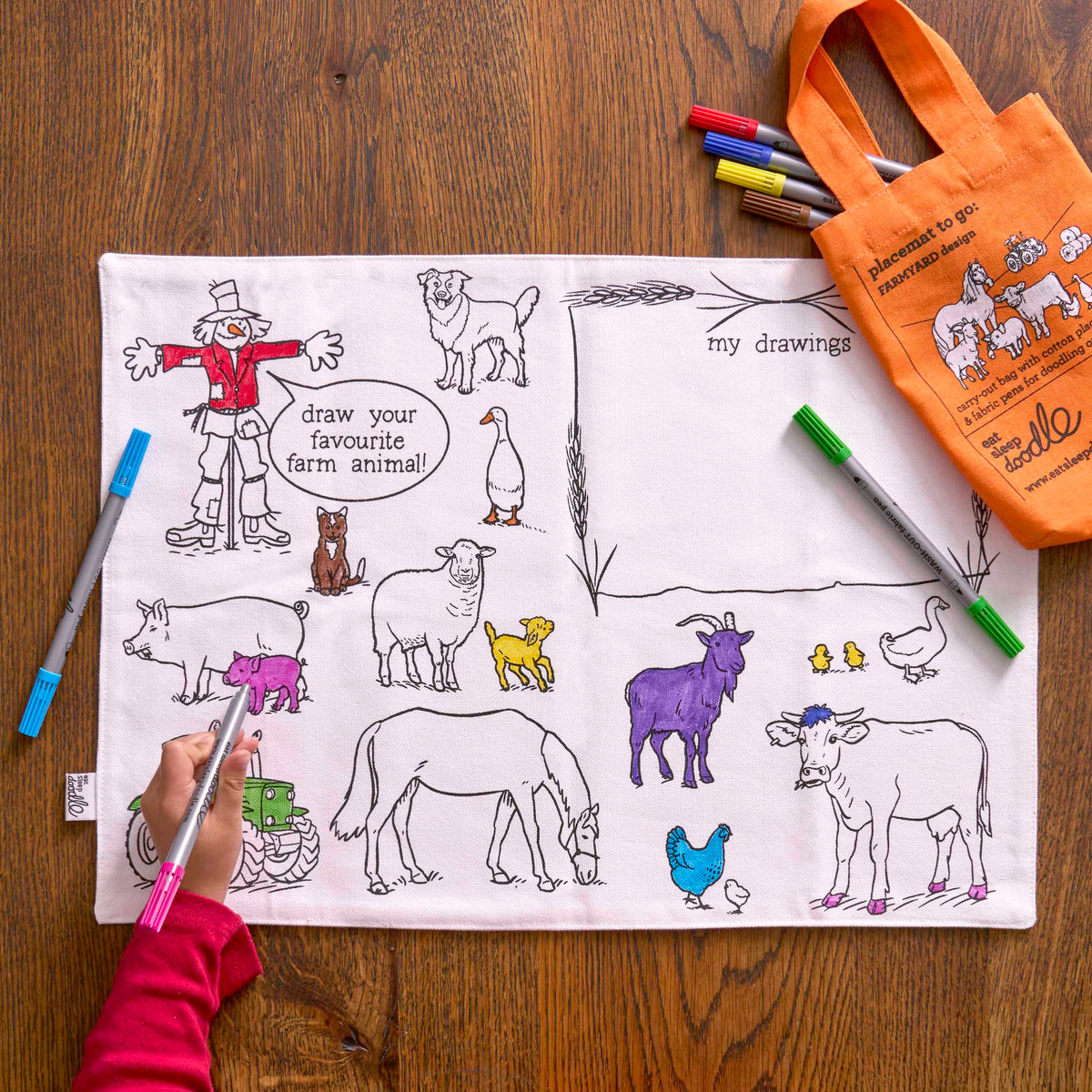 Kibakids - Farmyard Reusable Colour-In Placemat for Kids