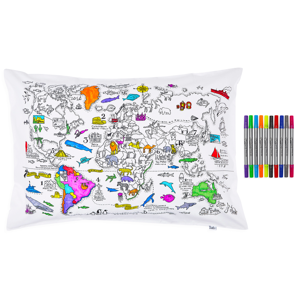 Kibakids - world map pillowcase