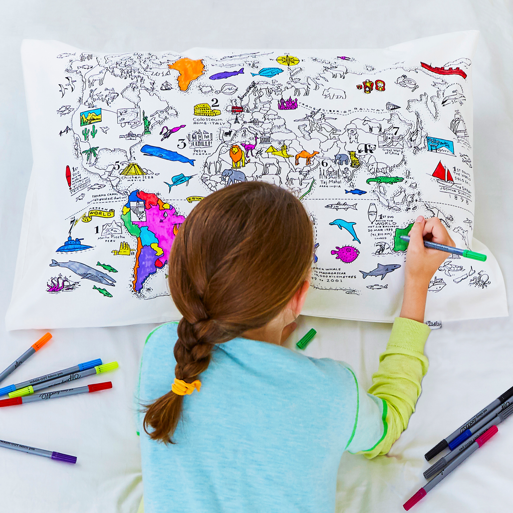 Kibakids - world map pillowcase