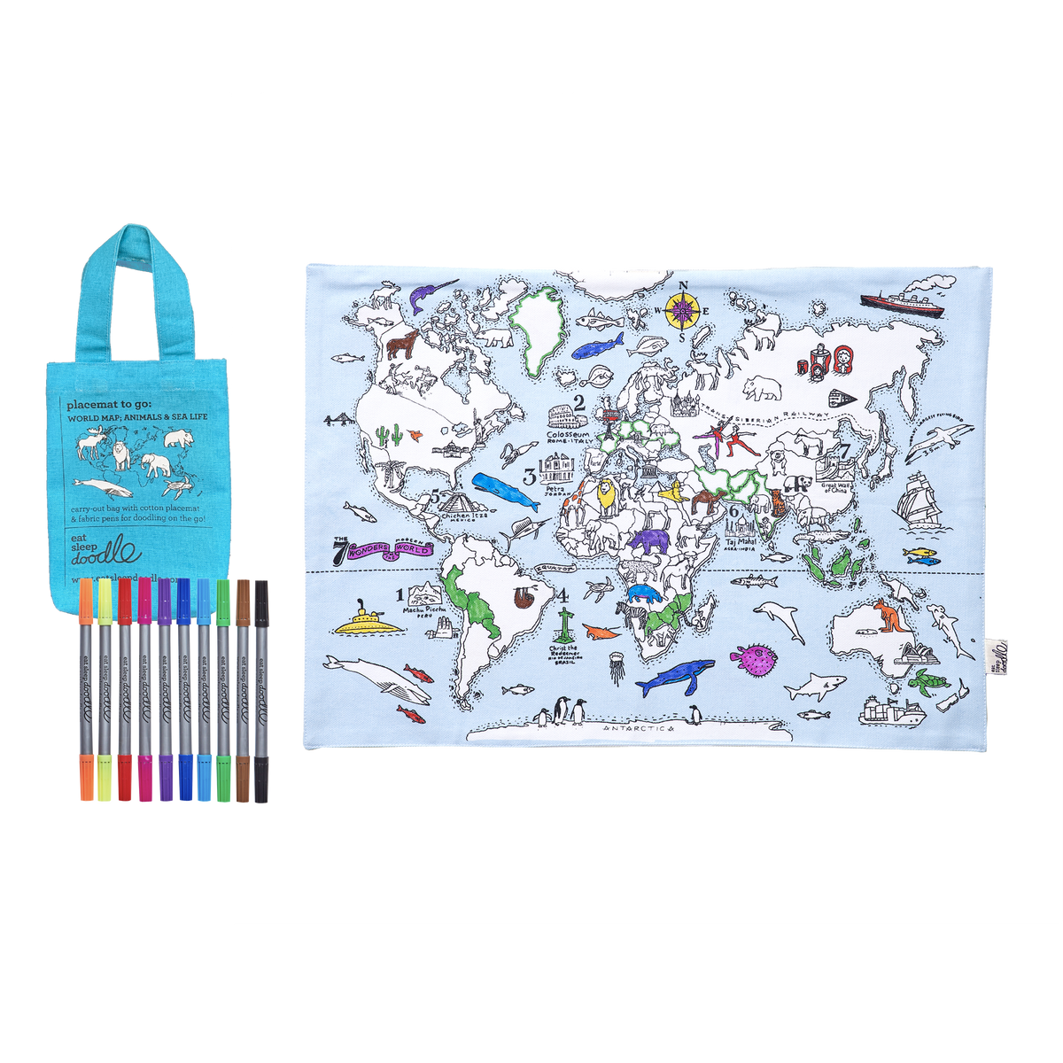 Kibakids - world map placemat to go - party pack of 10