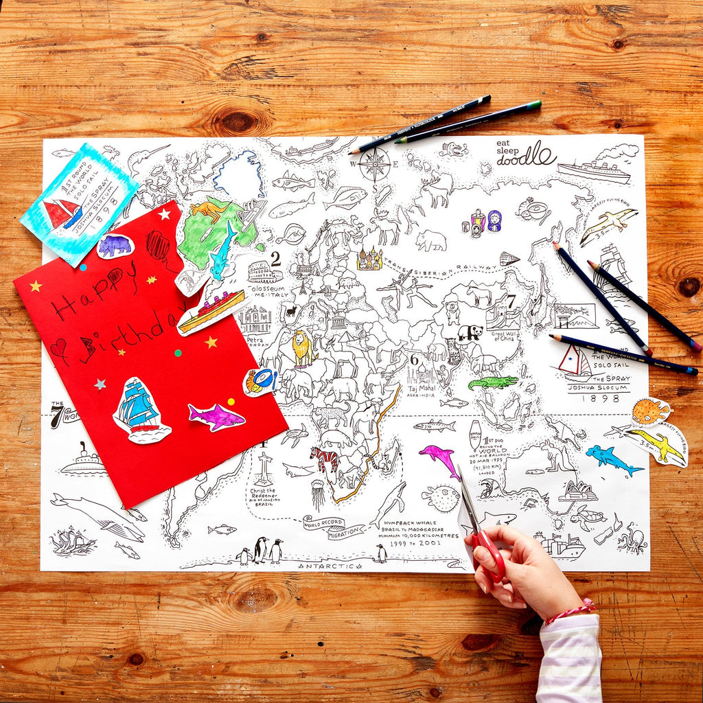 Kibakids - colour in world map wrapping paper (3 sheets)