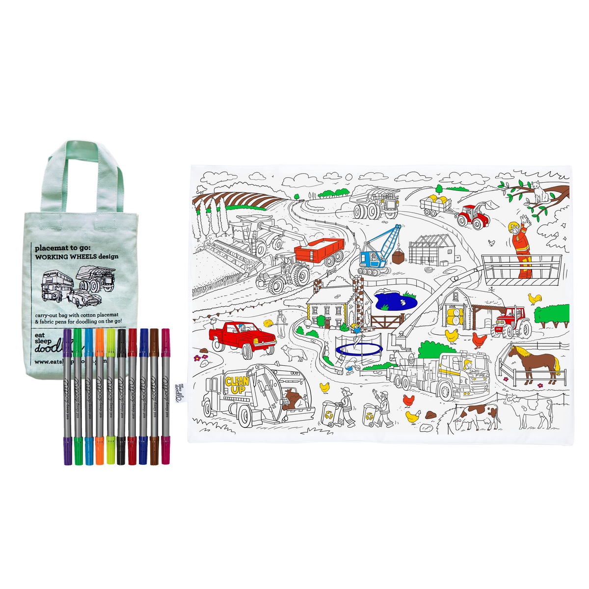 Kibakids - cars, trucks & tractors placemat to go - party pack of 10