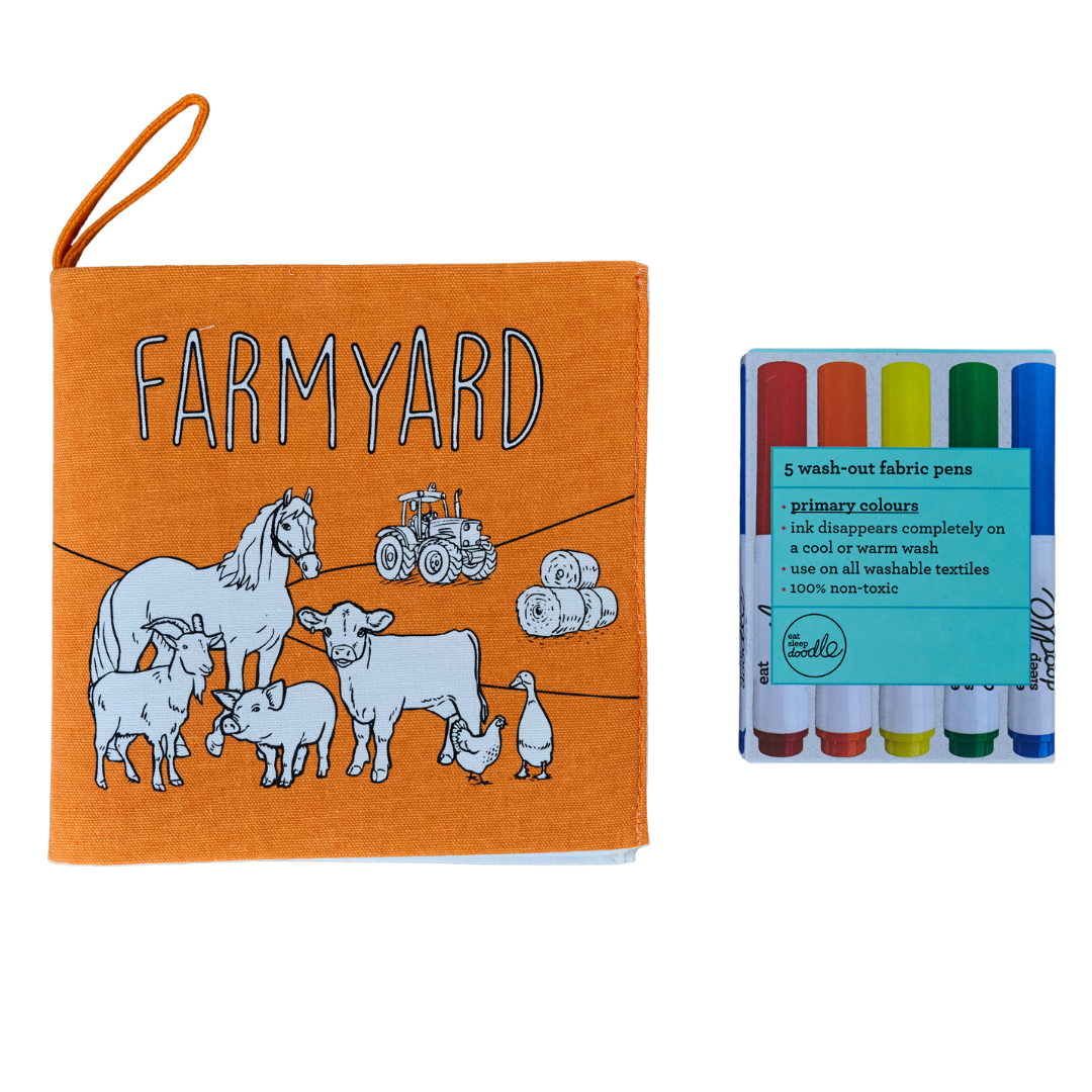 Kibakids - Farmyard Fabric Colouring Book for kids 1 years +