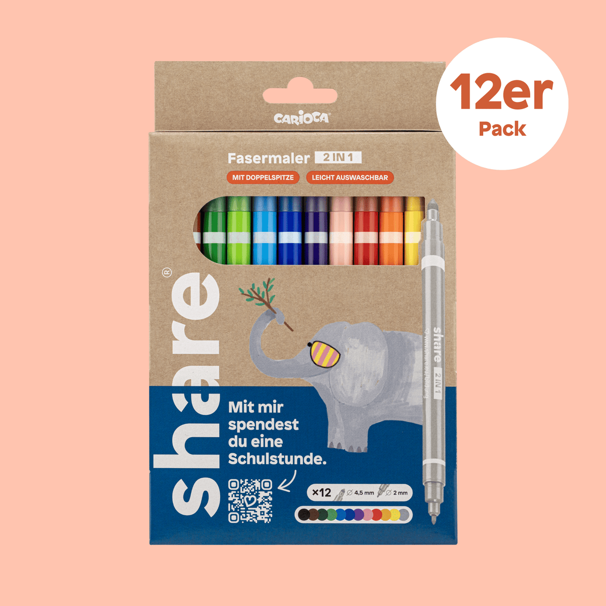 Shavelo - Fasermaler 2in1 sortiert basic 12er-Pack