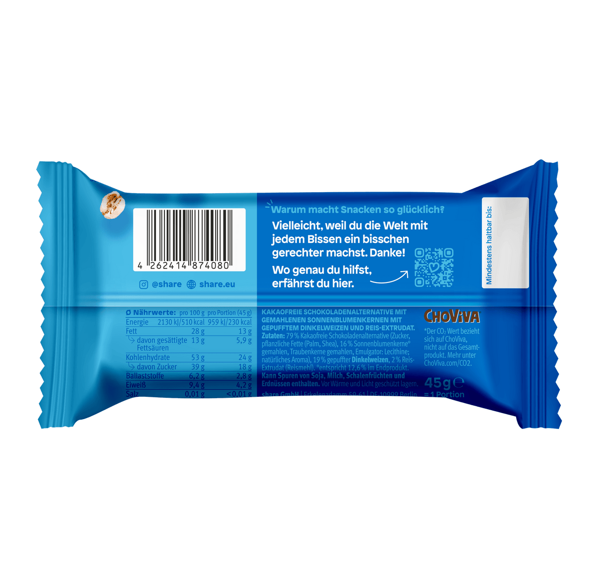 Shavelo - Veganer Dinkel Pops Riegel mit ChoViva