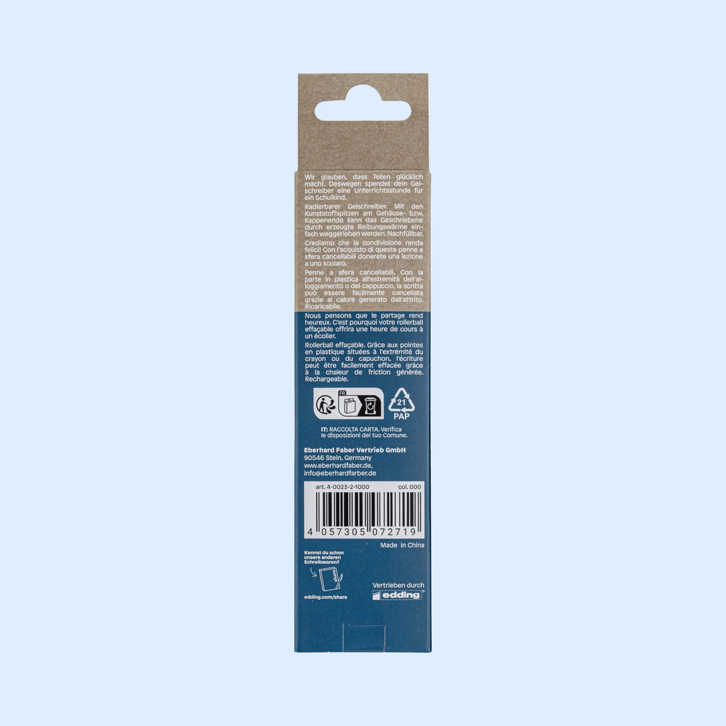 Shavelo - Radierbarer Gelroller M schwarz-blau 2er-Pack