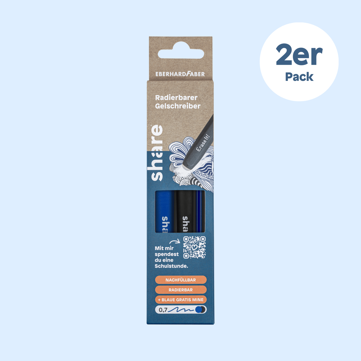 Shavelo - Radierbarer Gelroller M schwarz-blau 2er-Pack
