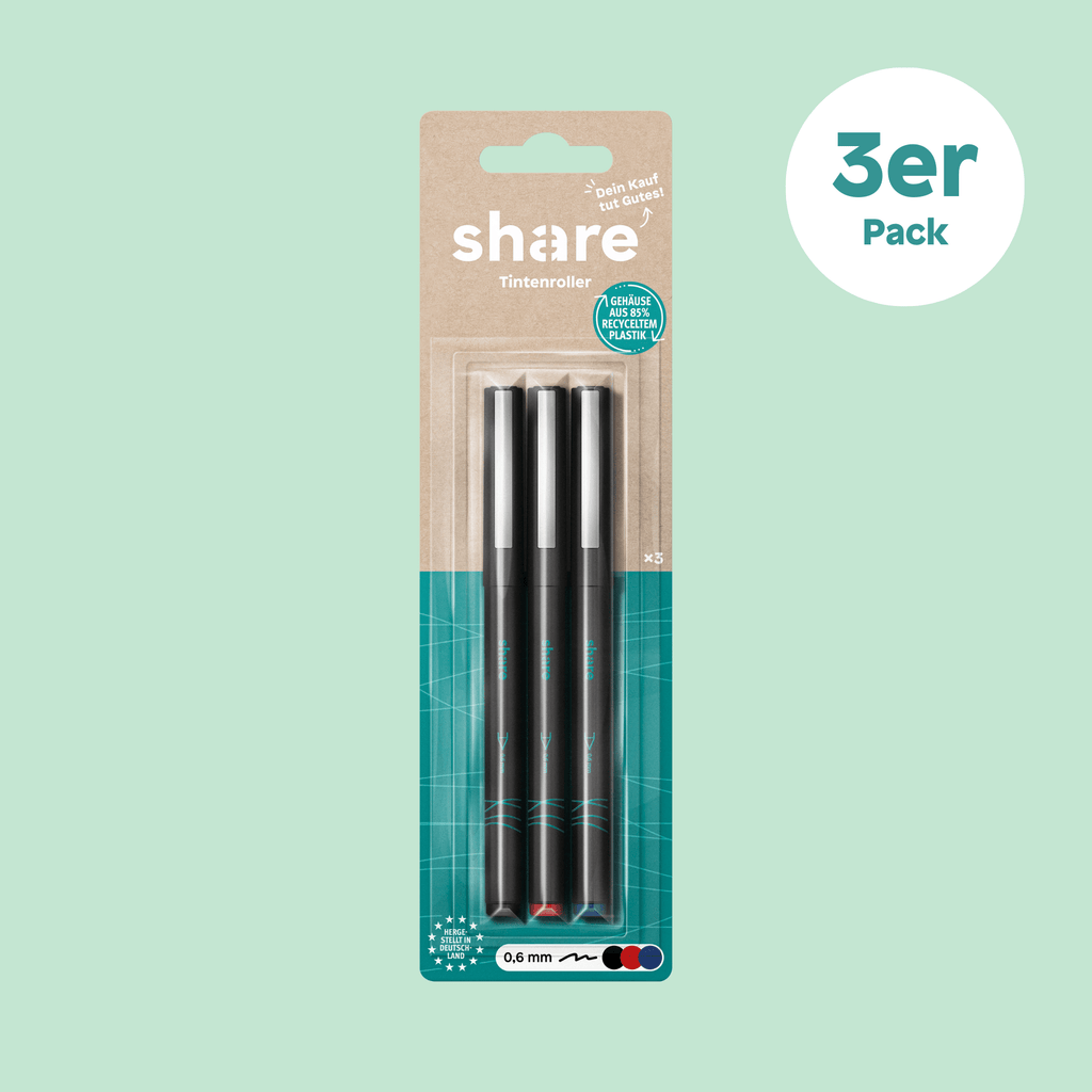 Shavelo - Tintenroller schwarz + rot + blau 3er-Pack