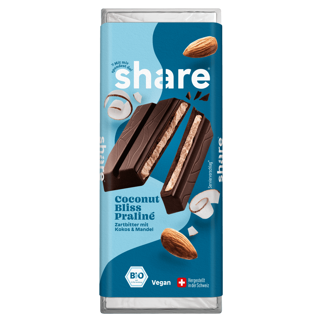 Shavelo - Bio Tafelschokolade Coconut Bliss Praliné Zartbitter mit Kokos & Mandel 1x80g