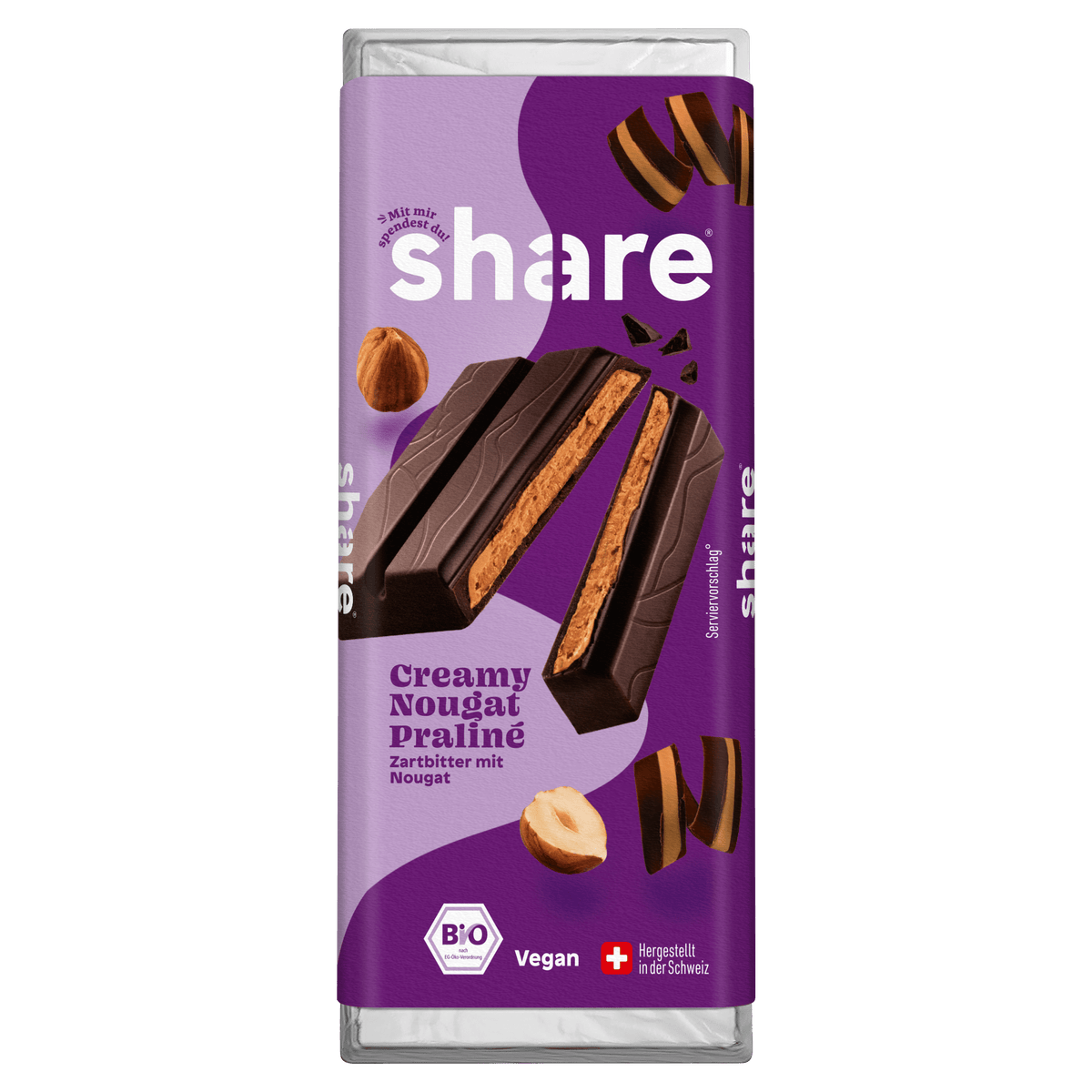 Shavelo - Bio Tafelschokolade Creamy Nougat Praliné Zartbitter mit Nougat 1x80g